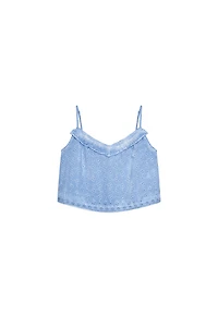 WASHED EFFECT EYELET EMBROIDERED TOP