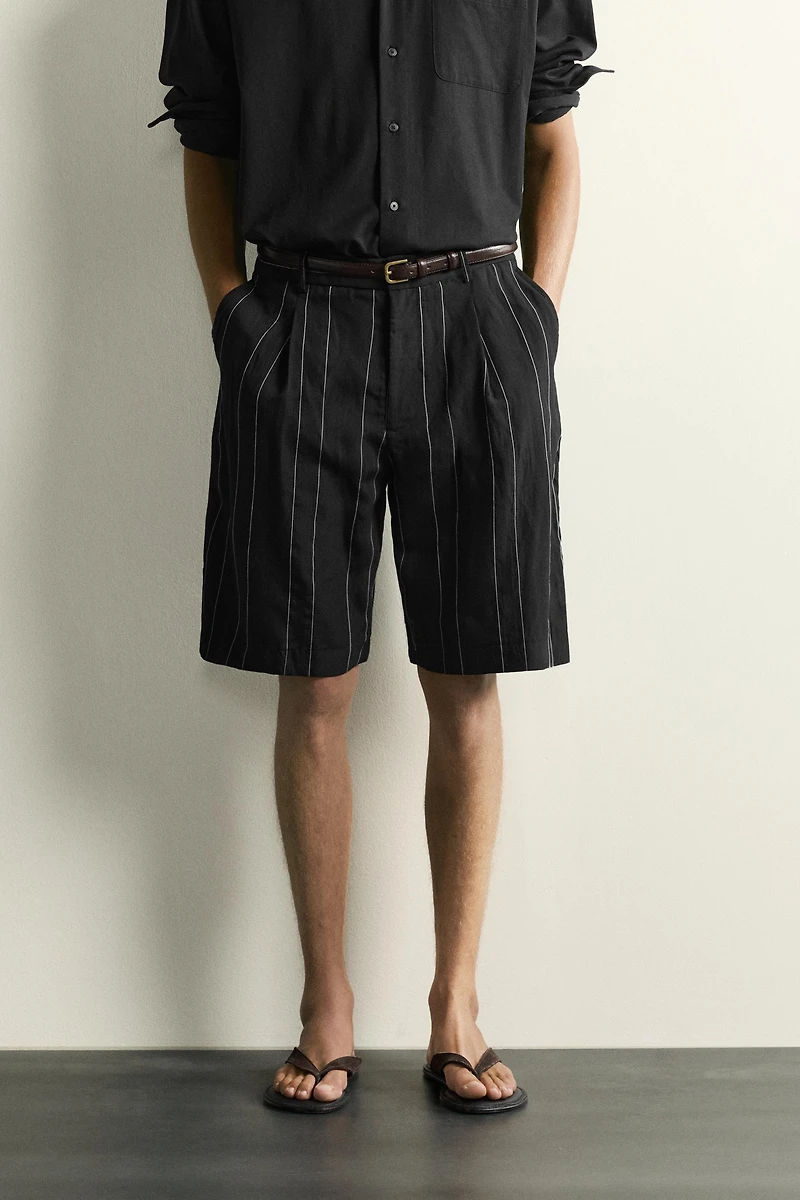 STRIPED PLEATED RELAXED FIT SHORTS