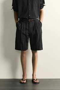 STRIPED PLEATED RELAXED FIT SHORTS
