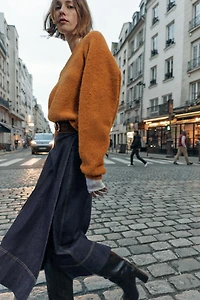 Z1975 BELTED WRAP DENIM MIDI SKIRT