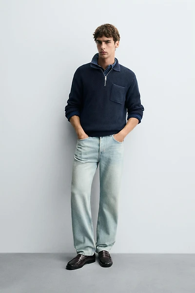 WASHED TEXTURED KNIT POLO SHIRT