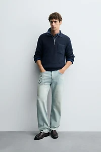 WASHED TEXTURED KNIT POLO SHIRT