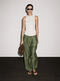 Pantalon droit fluide en lin mélangé