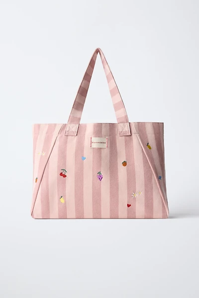 STRIPED FRUIT TOTE BAG