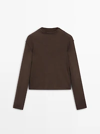 Pull à col montant en maille de laine mélangée