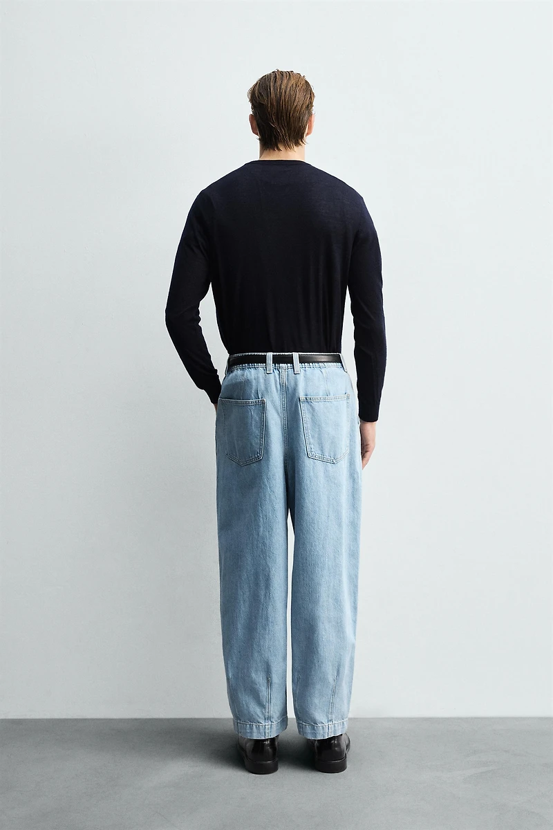 PLEATED WIDE FIT DENIM CHINO PANTS