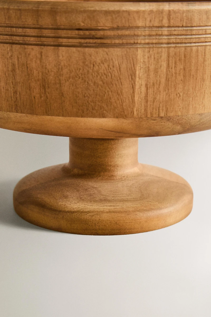 WOODEN FRUIT BOWL WITH STEM