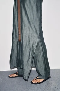 CONTRAST TIED LINEN DRESS