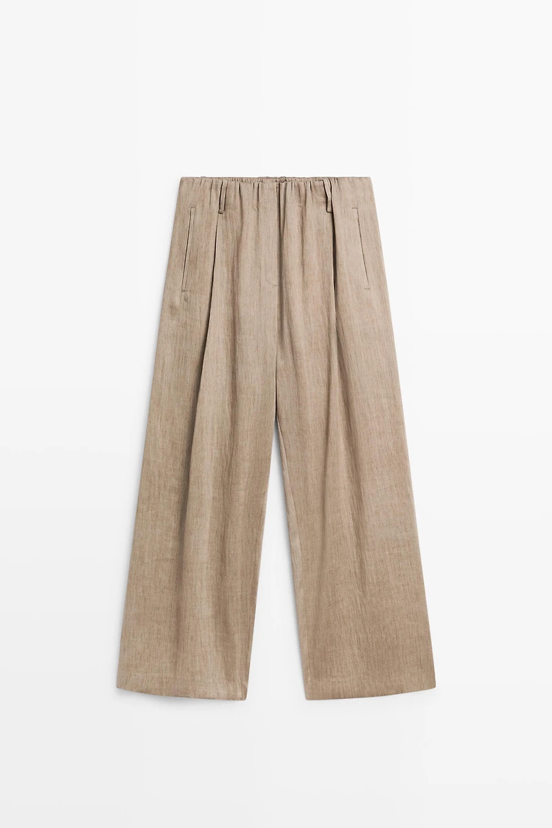 Satin pleated pants with elastic detail - STUDIO
