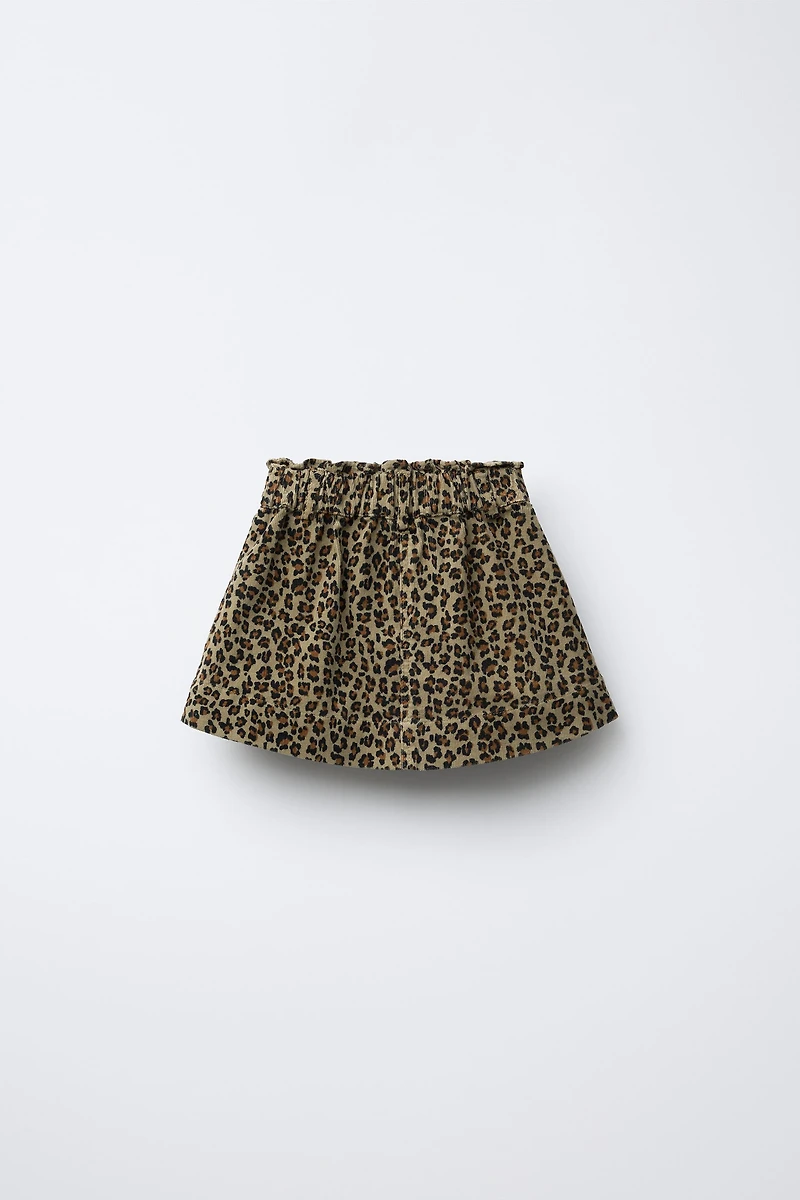 FINE-WALED CORDUROY ANIMAL PRINT SKIRT