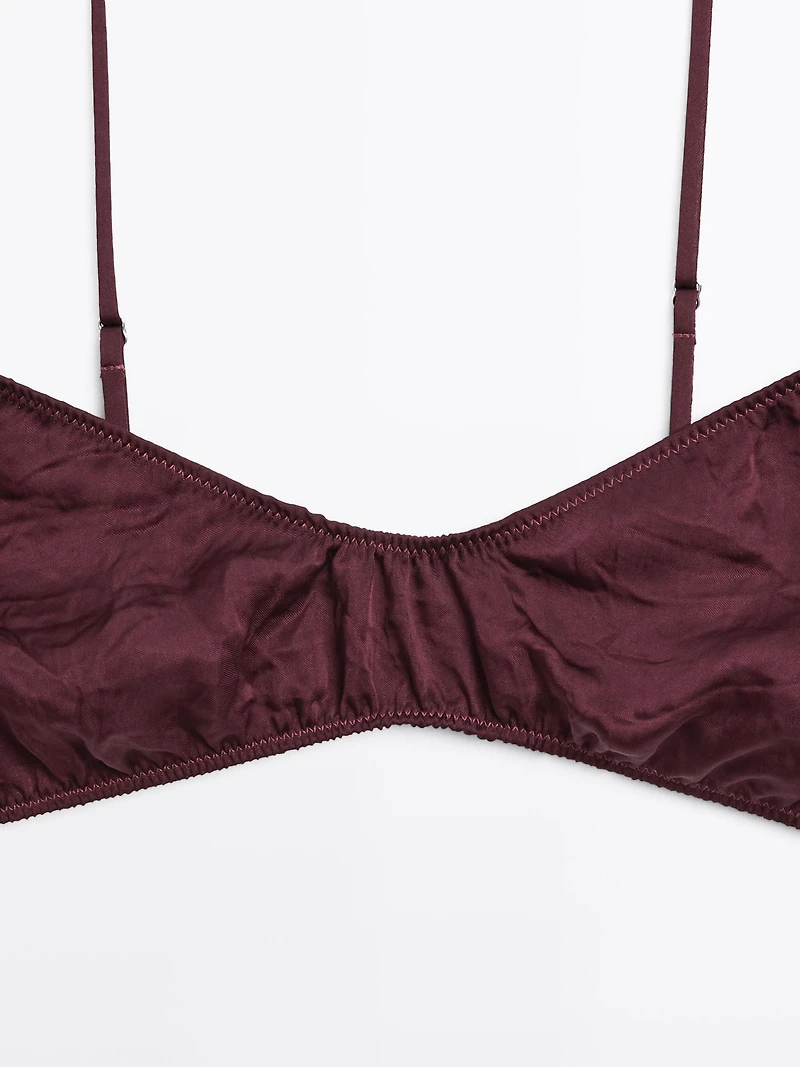 Gathered satin triangle bra