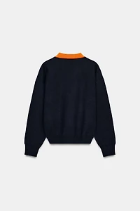 CONTRAST COLLAR KNIT POLO SHIRT