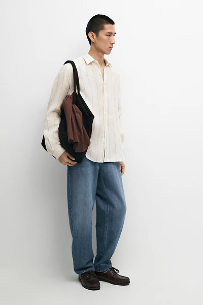 100% linen regular fit striped shirt