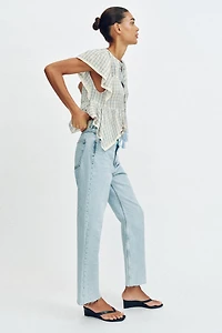 EMBROIDERED PLAID LACE INSERT TOP