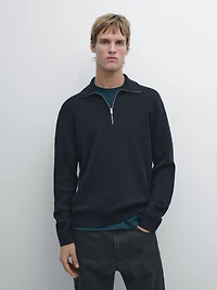 Pull en maille de coton à col camionneur zippé