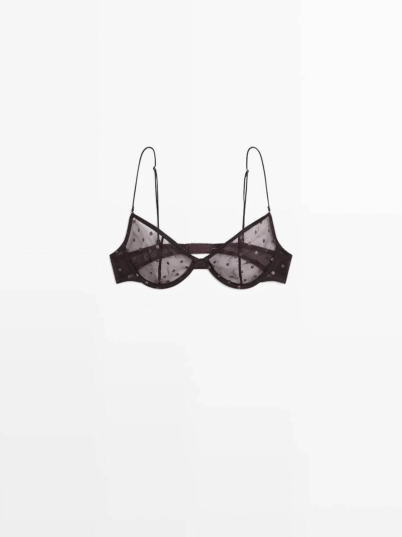 Semi-sheer polka dot bra