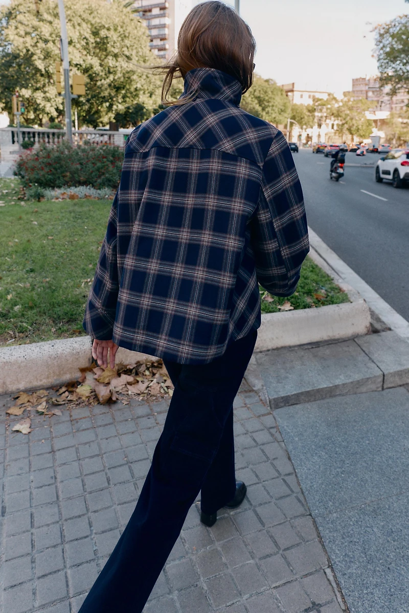 PLAID HOODED PUFFER JACKET