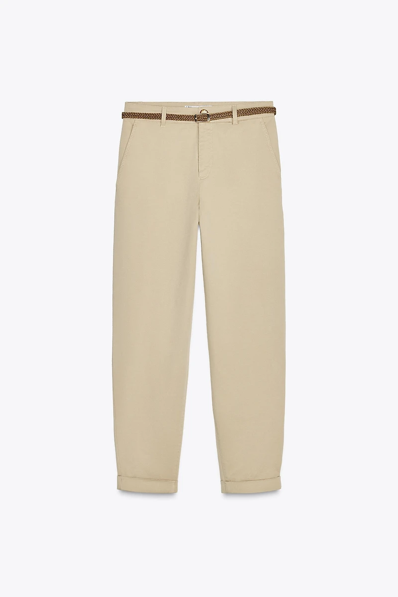 BRAIDED BELTED CHINO PANTS