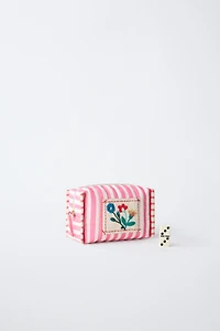 EMBROIDERED STRIPED TOILETRY BAG