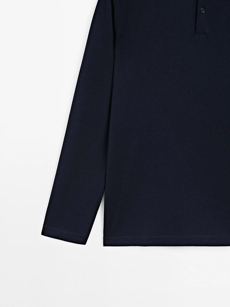 Polo manches longues en piqué mercerisé