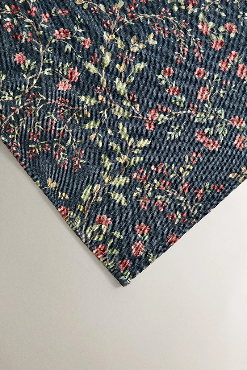 LOT DE SERVIETTES DE TABLE COTON LIN FLEURI NOËL (LOT DE 2)