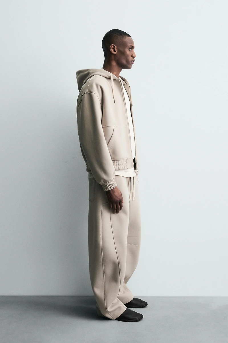 NEOPRENE EFFECT HOODIE SWEATSHIRT WITH ZIPPER