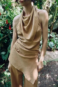 ASYMMETRIC LINEN HALTER TOP