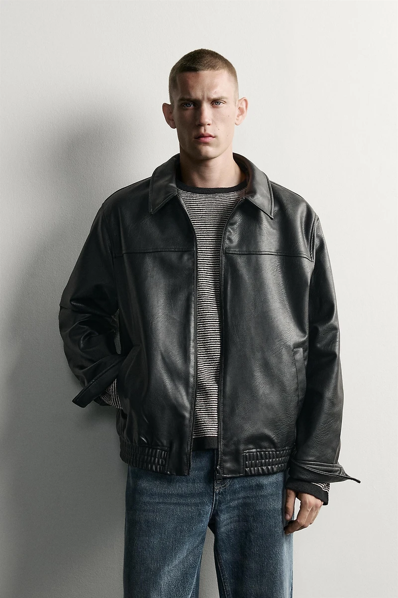 RELAXED-FIT FAUX LEATHER JACKET