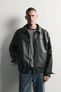 RELAXED-FIT FAUX LEATHER JACKET
