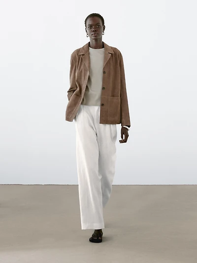 Blazer fluide en cuir finition daim