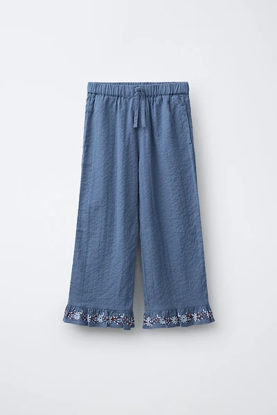 EMBROIDERED FLORAL RUFFLE CULOTTES