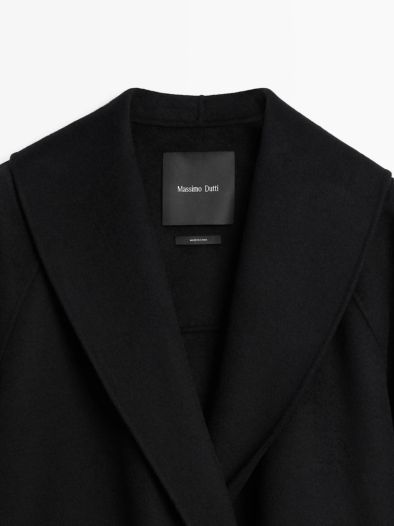 Wool blend mid-length coat with lapel collar