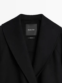 Wool blend mid-length coat with lapel collar