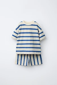 STRIPED T-SHIRT AND BERMUDA JOGGING SET