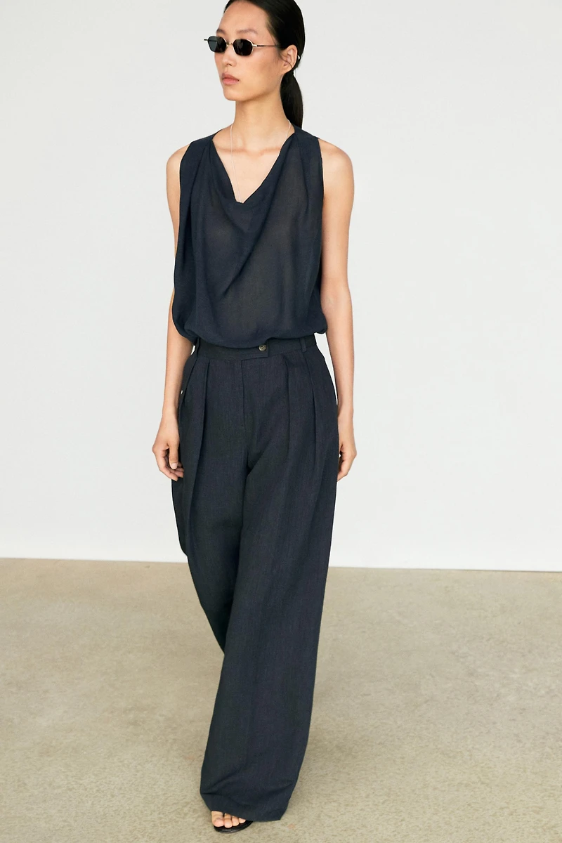Melange linen suit pants