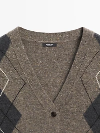 Wool argyle knit cardigan