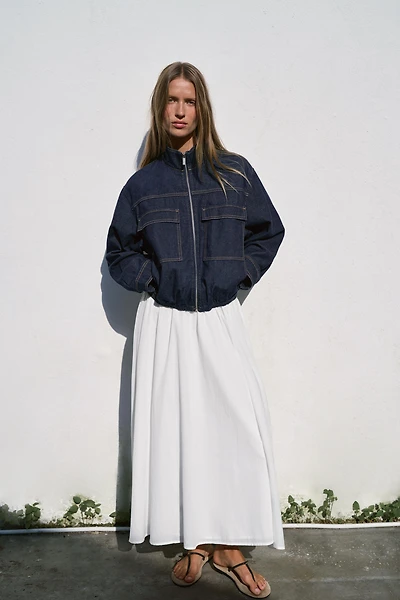 Z1975 HIGH-COLLAR DENIM BOMBER JACKET