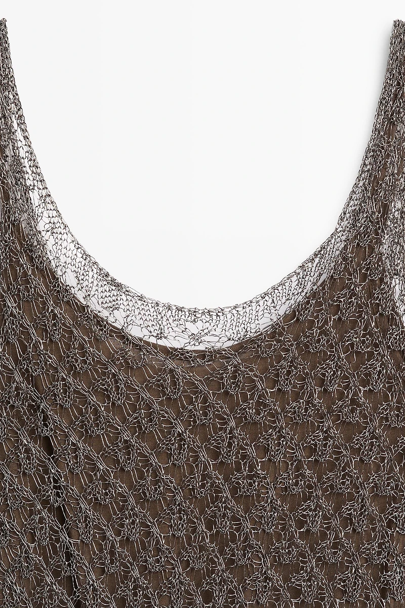 Strappy metallic mesh top