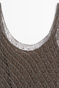 Strappy metallic mesh top