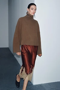 CONTRAST LACE SATIN SKIRT ZW COLLECTION