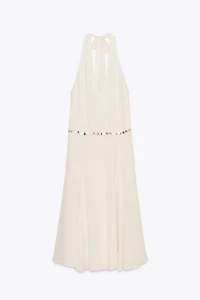 BEADED HALTER MIDI DRESS