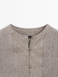100% linen melange stand collar blouse