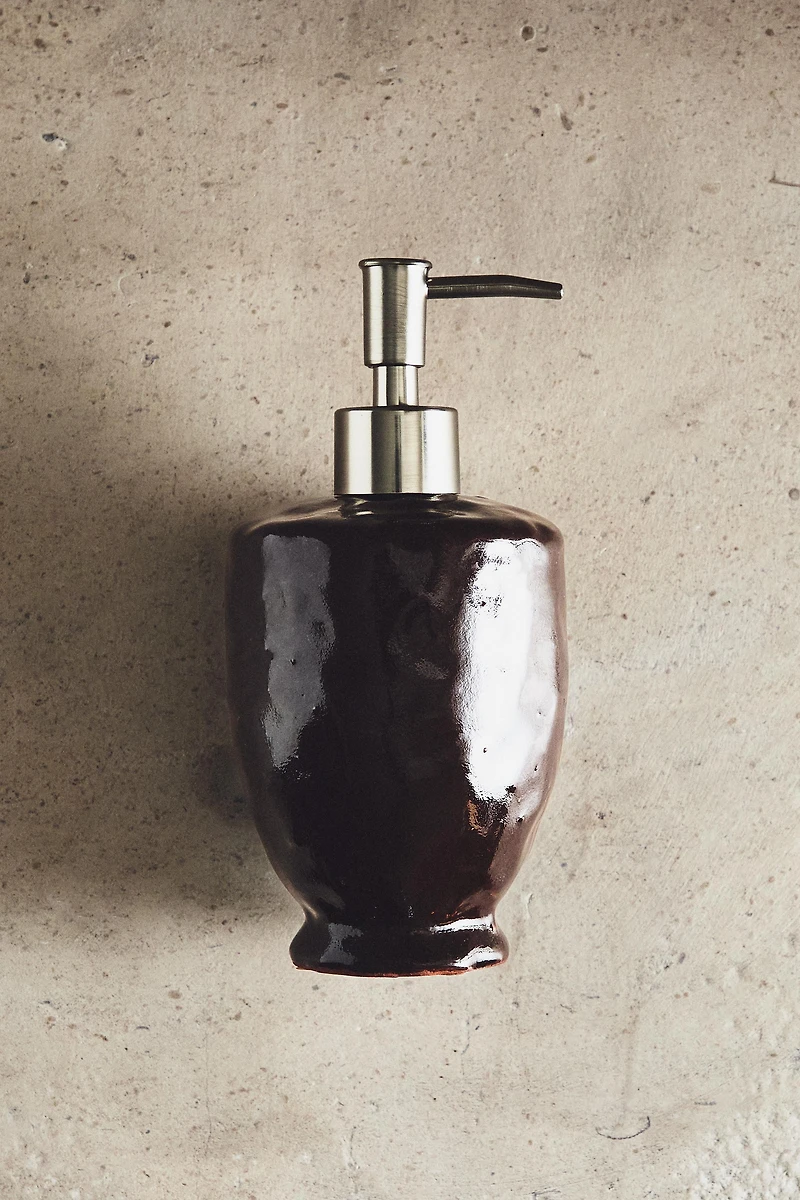 BROWN CERAMIC SOAP DISPENSER