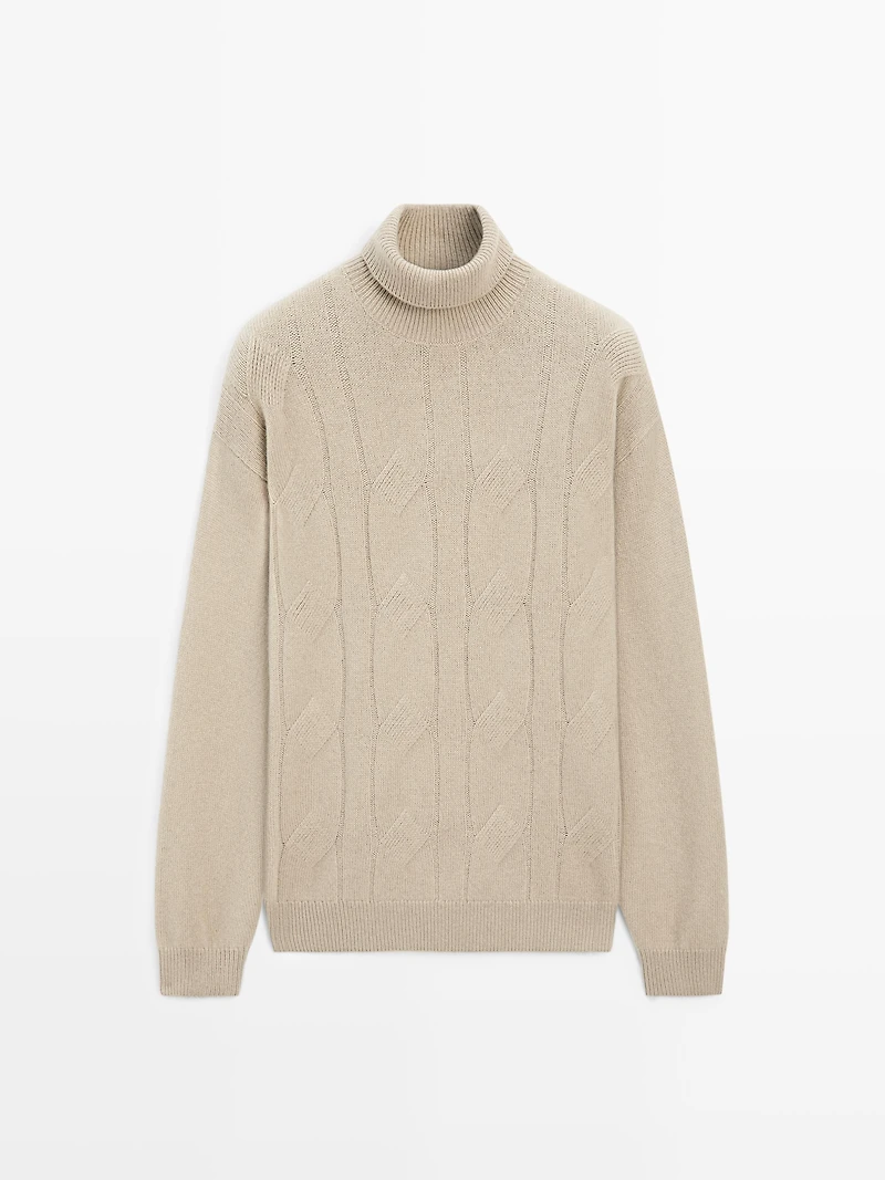 Wool blend knit sweater with high neck