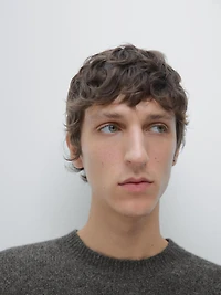 Knit cotton and wool sweater with crew neck