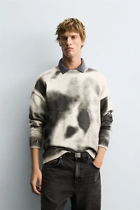 WASHED ABSTRACT PRINT SWEATER