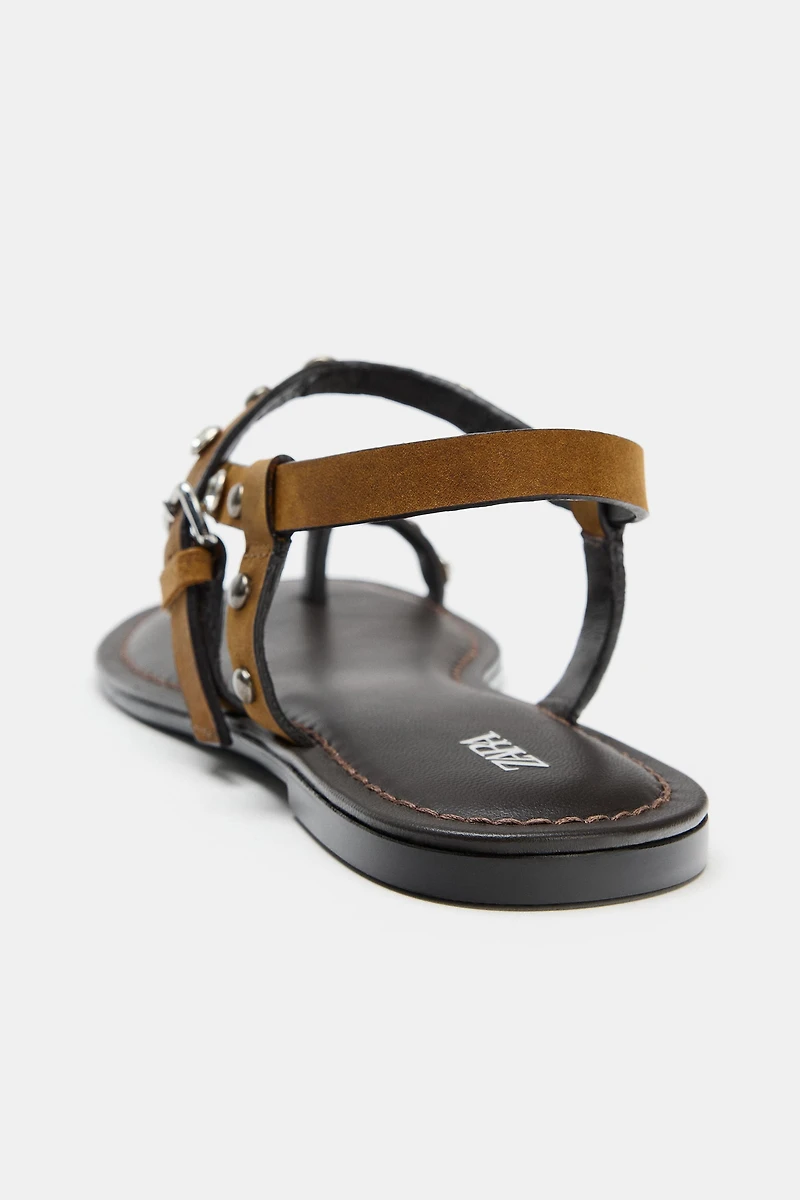 STUDDED SPLIT SUEDE SANDALS
