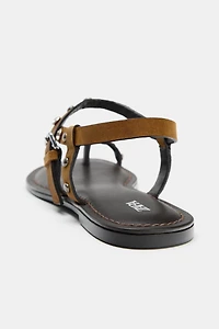 STUDDED SPLIT SUEDE SANDALS