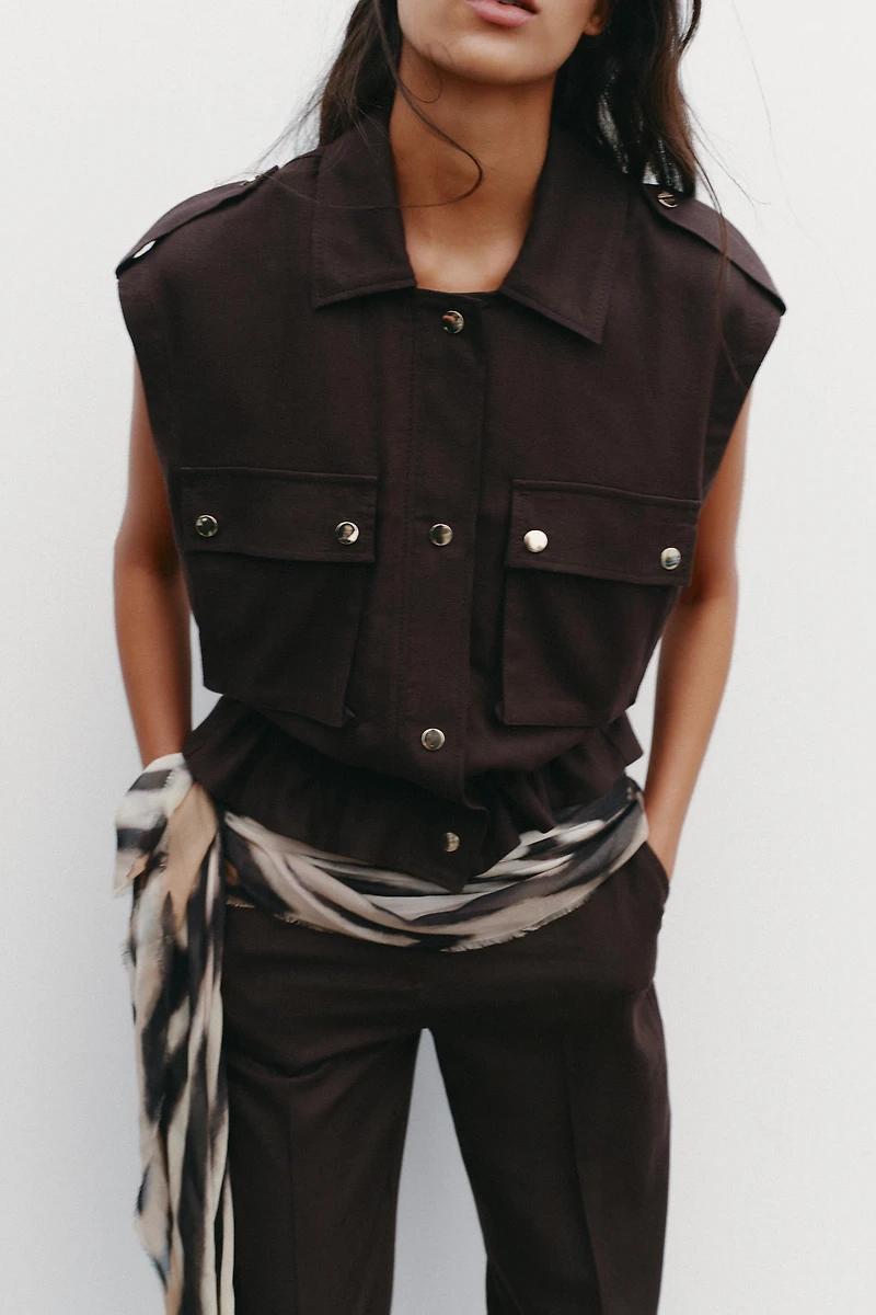 GILET CARGO AVEC LIN
