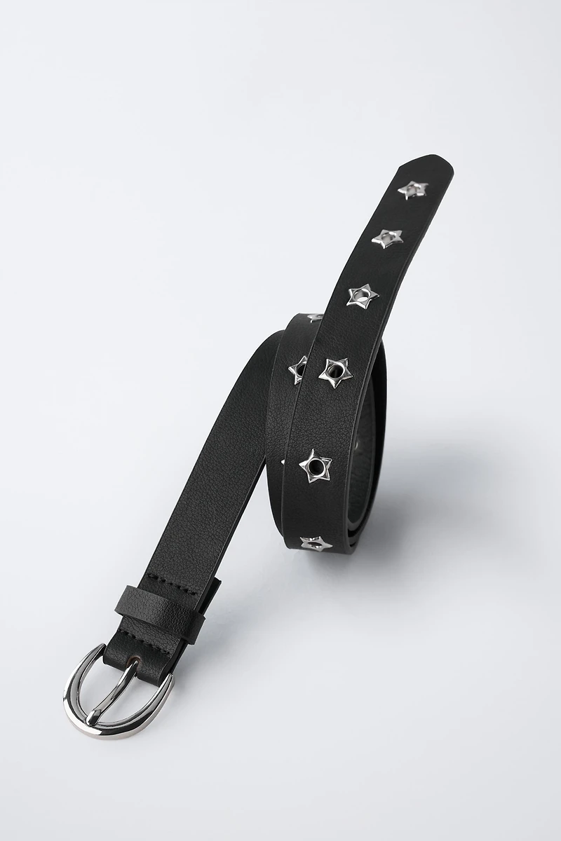 FAUX LEATHER BELT WITH STAR EYELETS